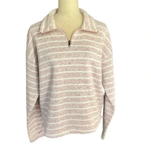 Thread & Supply Half Zip Pullover Stripes Pink White Fleece Sweater Women Size L